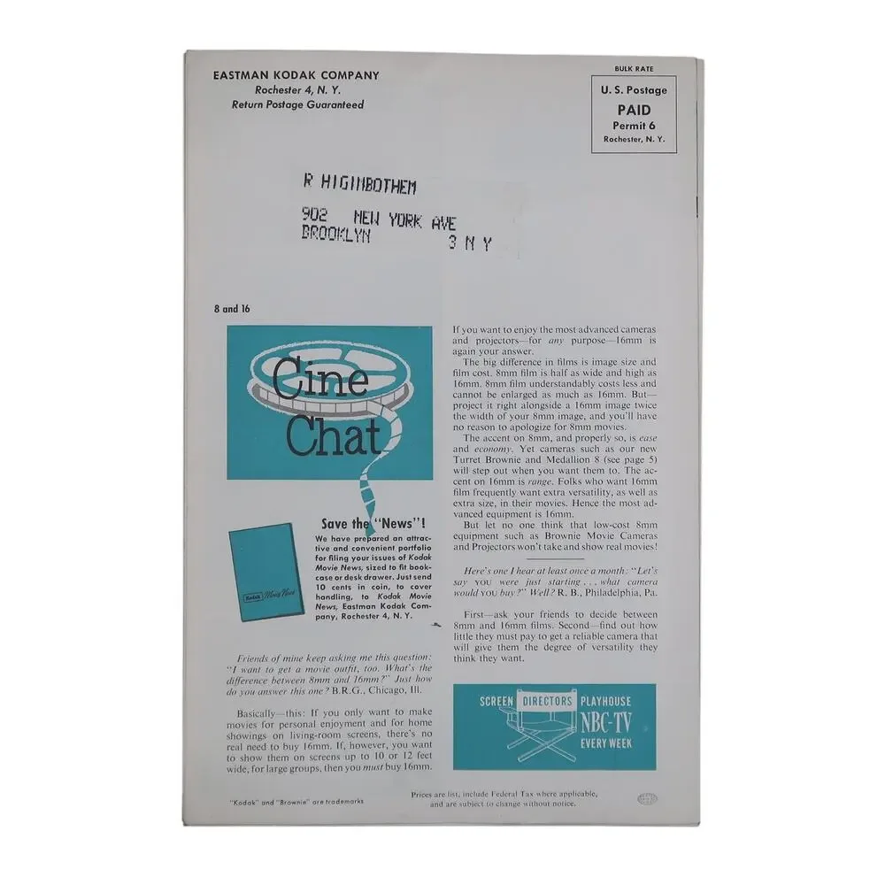 Kodak Movie News Magazine Booklet Set of Four (4) 1956 Eastman Kodak